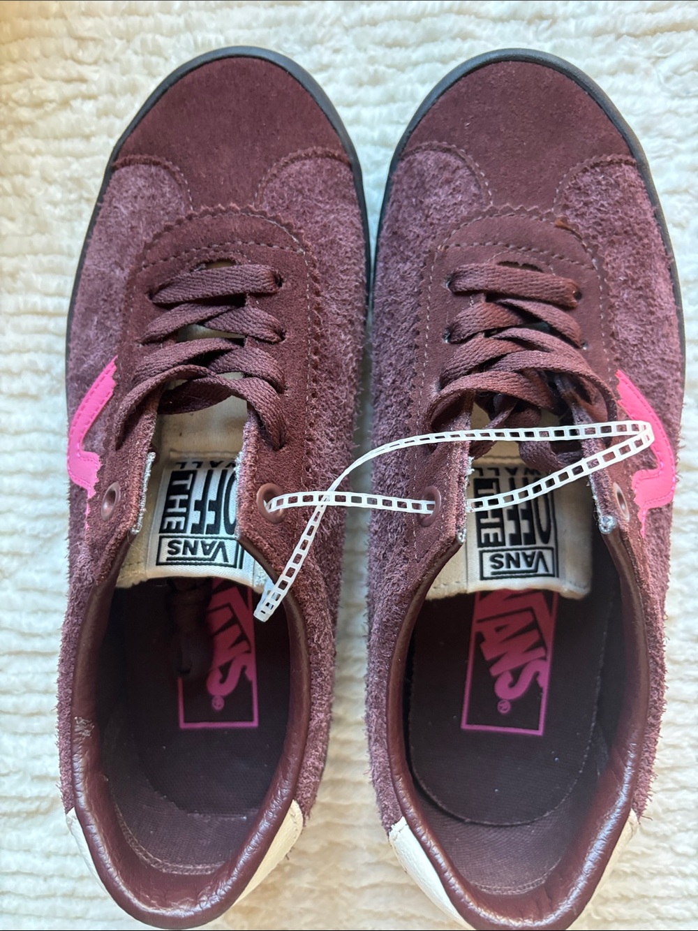 Vans Off The Wall Low-Top Burgundy Skate Sneakers with Pink Logo, NWOT